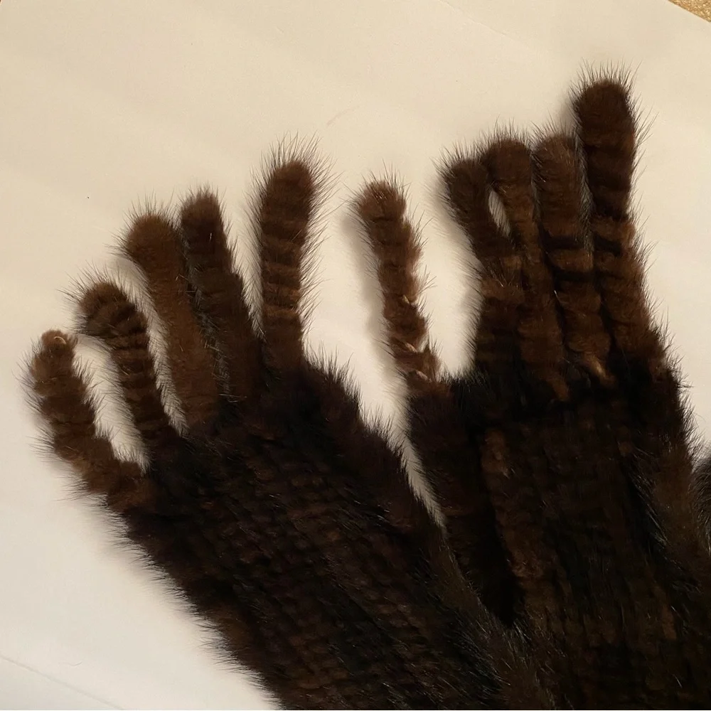 SCARF BROWN MINK FUR LONG RECTANGLE FRINGE ENDS SOFT LUXURY MOB WIFE